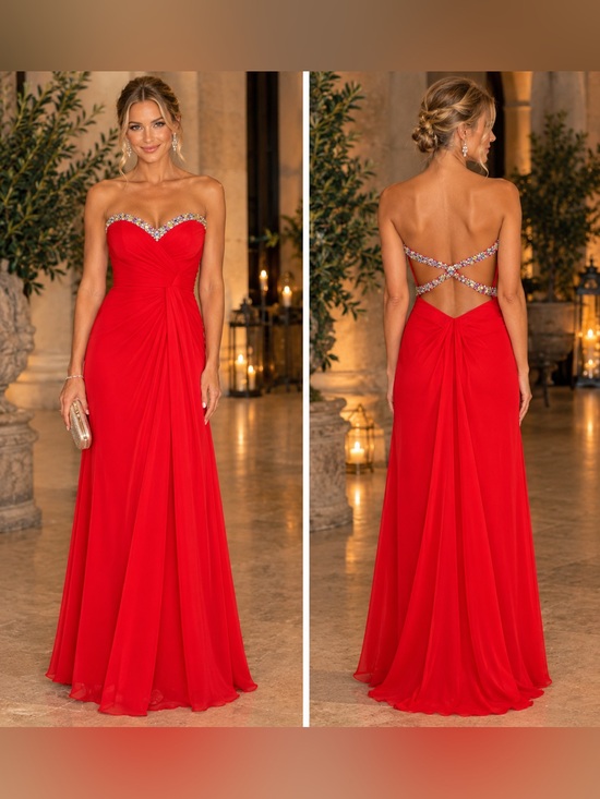 La Femme Dresses & Skirts - Authentic La Femme Red Strapless Gown with Sweatheart Neckline and Crossed Back